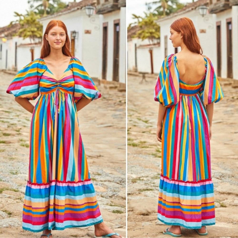 FARM Rio | Striped Scarf Maxi Dress in Rainbow Stripe